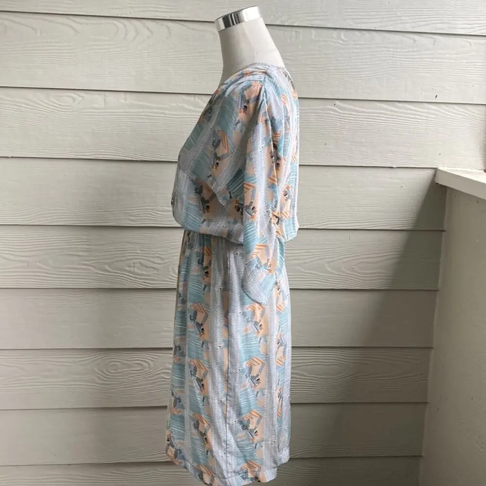 Tucker Silk Geometric Print V neck Dress - Picture 6 of 13